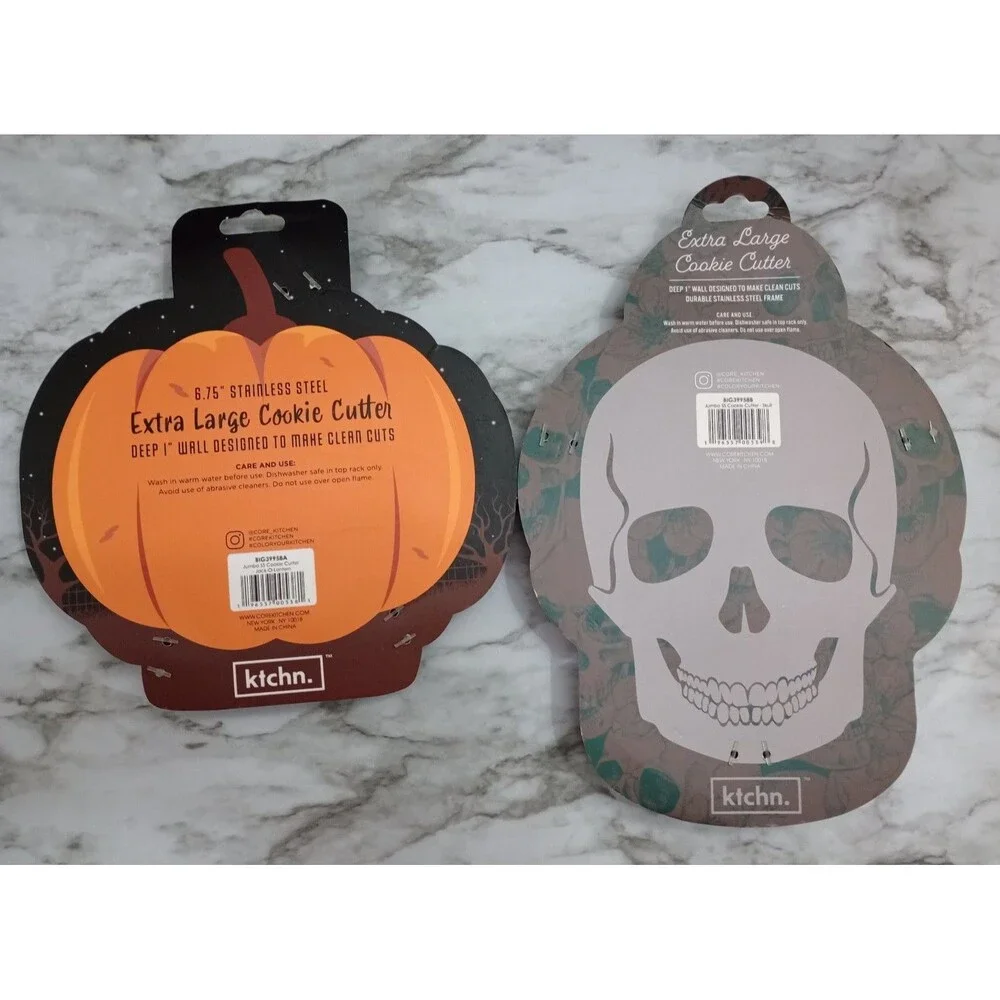 NWT 2 Stainless Steel XL Cookie Cutters Skeleton and Pumpkin